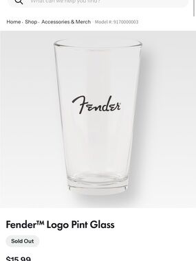 Fender logo Clear Pint Glass